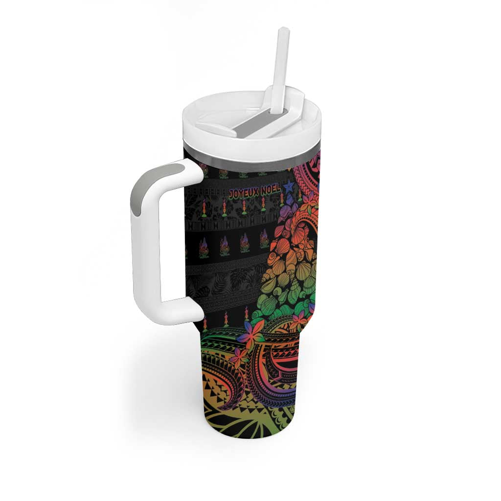 New Caledonia Christmas Tumbler With Handle Seashell Xmas Tree Tribal Waves - Polynesian Pride