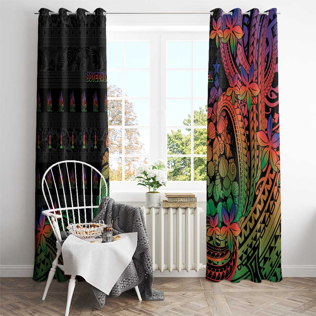 New Caledonia Christmas Window Curtain Seashell Xmas Tree Tribal Waves - Polynesian Pride