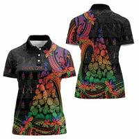 New Caledonia Christmas Women Polo Shirt Seashell Xmas Tree Tribal Waves - Polynesian Pride