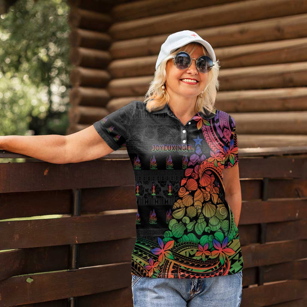 New Caledonia Christmas Women Polo Shirt Seashell Xmas Tree Tribal Waves - Polynesian Pride