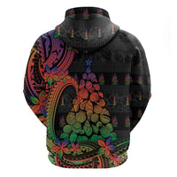 New Caledonia Christmas Zip Hoodie Seashell Xmas Tree Tribal Waves - Polynesian Pride