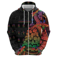 New Caledonia Christmas Zip Hoodie Seashell Xmas Tree Tribal Waves - Polynesian Pride
