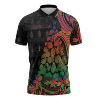 New Caledonia Christmas Zipper Polo Shirt Seashell Xmas Tree Tribal Waves - Polynesian Pride