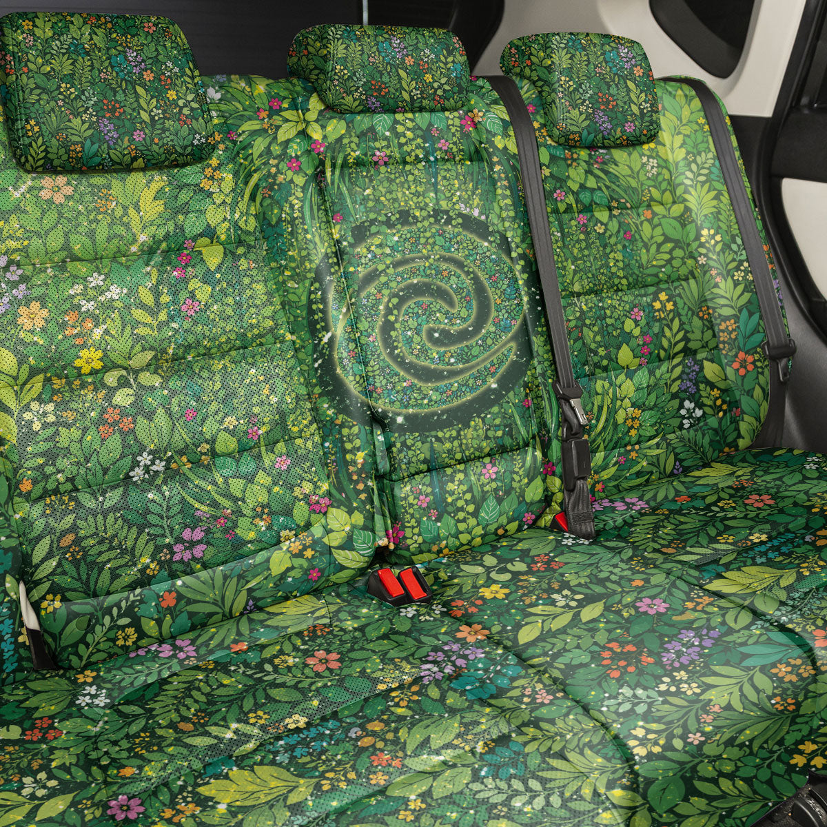 Polynesia Mother Nature Back Car Seat Cover Glowing Heart Spiral Tropical Vine Floral