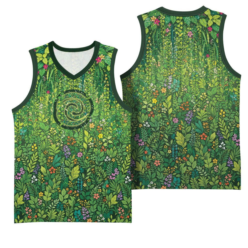 Polynesia Mother Nature Basketball Jersey Glowing Heart Spiral Tropical Vine Floral