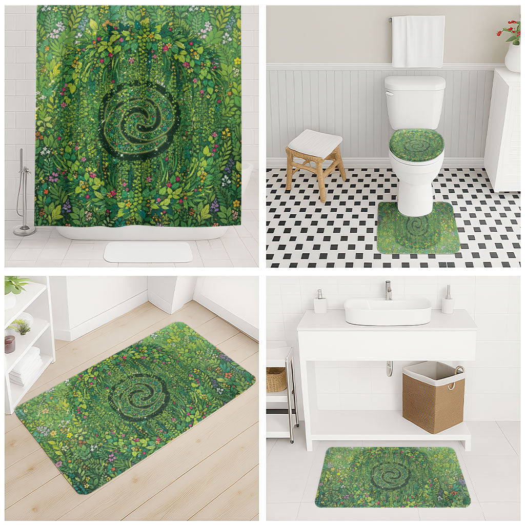 Polynesia Mother Nature Bathroom Set Glowing Heart Spiral Tropical Vine Floral