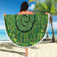 Polynesia Mother Nature Beach Blanket Glowing Heart Spiral Tropical Vine Floral