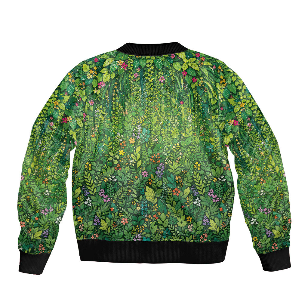 Polynesia Mother Nature Bomber Jacket Glowing Heart Spiral Tropical Vine Floral