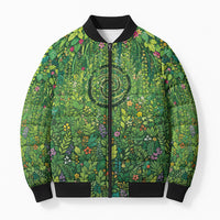 Polynesia Mother Nature Bomber Puffer Jacket Glowing Heart Spiral Tropical Vine Floral
