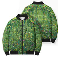 Polynesia Mother Nature Bomber Puffer Jacket Glowing Heart Spiral Tropical Vine Floral