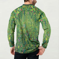 Polynesia Mother Nature Button Sweatshirt Glowing Heart Spiral Tropical Vine Floral