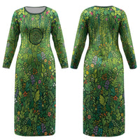 Polynesia Mother Nature Couples Matching Long Sleeve Bodycon Dress and Hawaiian Shirt Glowing Heart Spiral Tropical Vine Floral