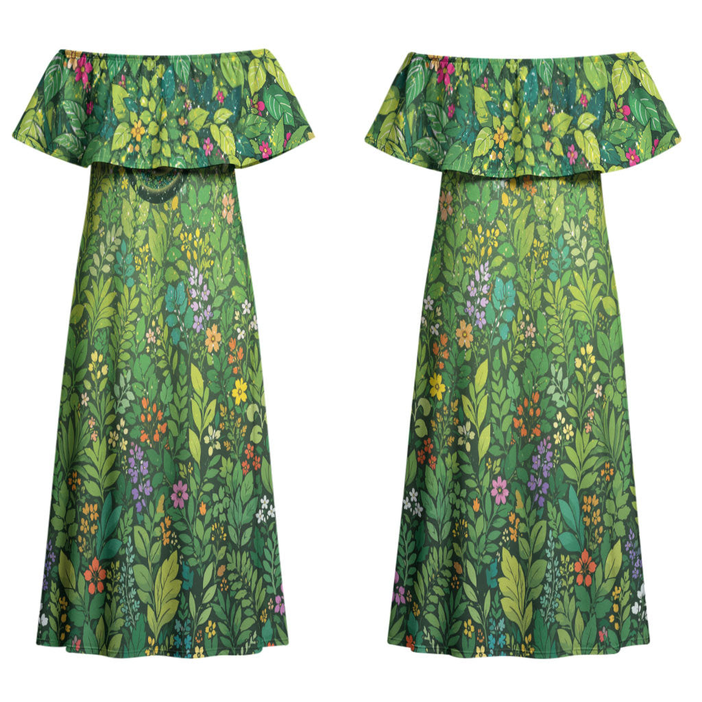 Polynesia Mother Nature Couples Matching Off Shoulder Maxi Dress and Hawaiian Shirt Glowing Heart Spiral Tropical Vine Floral