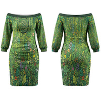Polynesia Mother Nature Couples Matching Off The Shoulder Long Sleeve Dress and Hawaiian Shirt Glowing Heart Spiral Tropical Vine Floral
