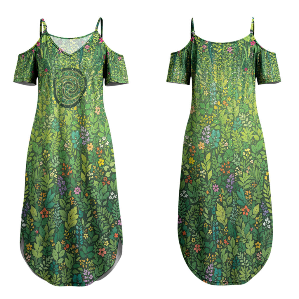 Polynesia Mother Nature Couples Matching Summer Maxi Dress and Long Sleeve Button Shirt Glowing Heart Spiral Tropical Vine Floral