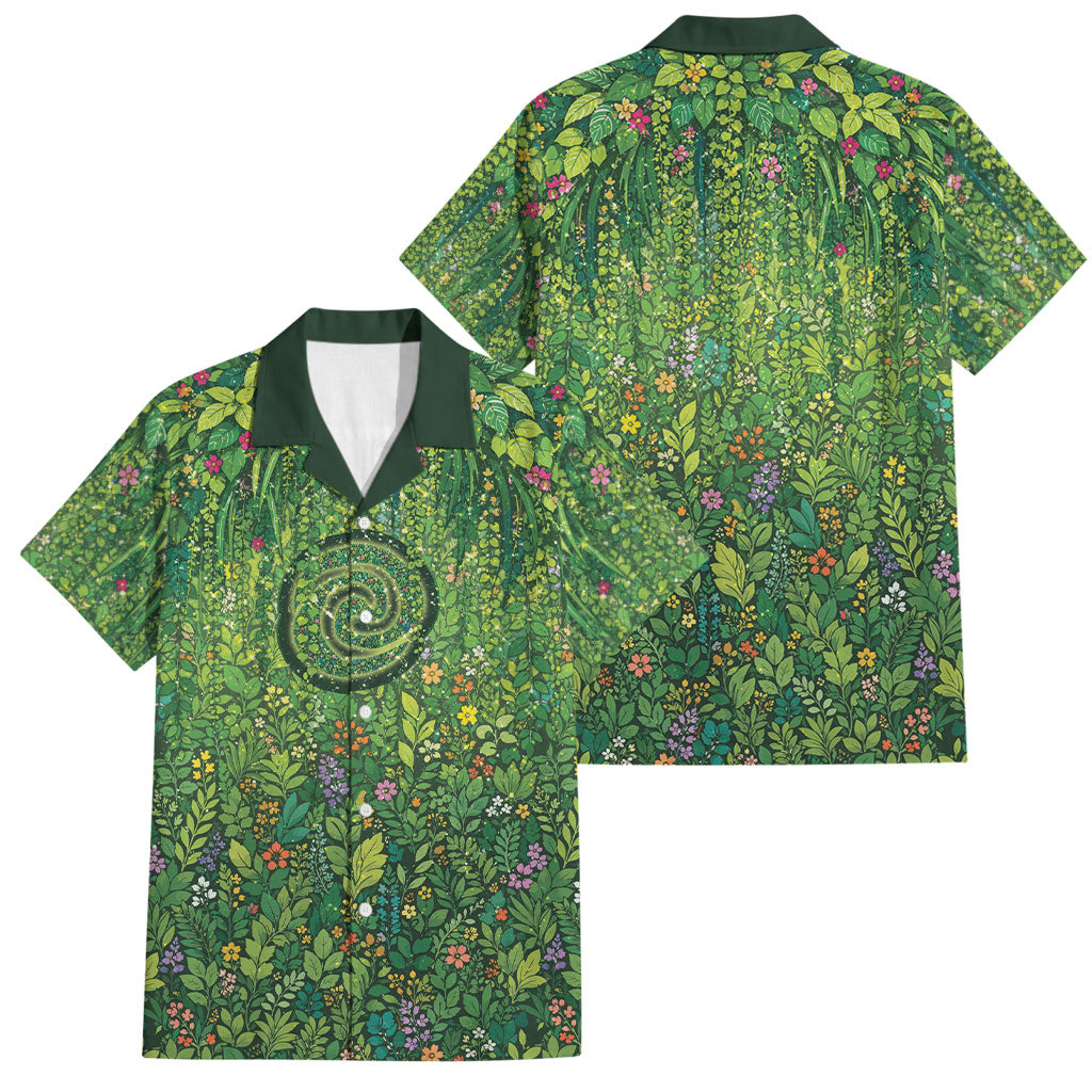 Polynesia Mother Nature Family Matching Mermaid Dress and Hawaiian Shirt Glowing Heart Spiral Tropical Vine Floral