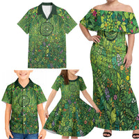 Polynesia Mother Nature Family Matching Off Shoulder Maxi Dress and Hawaiian Shirt Glowing Heart Spiral Tropical Vine Floral