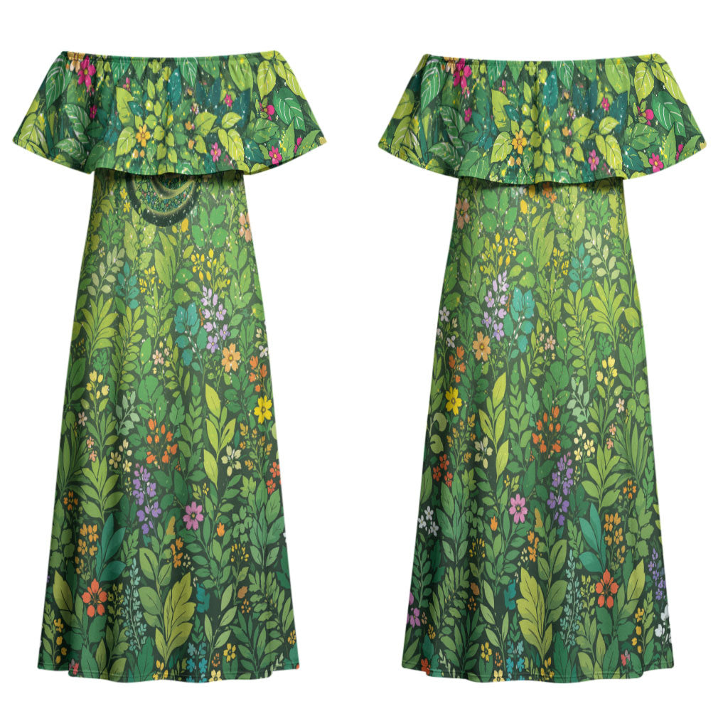 Polynesia Mother Nature Family Matching Off Shoulder Maxi Dress and Hawaiian Shirt Glowing Heart Spiral Tropical Vine Floral