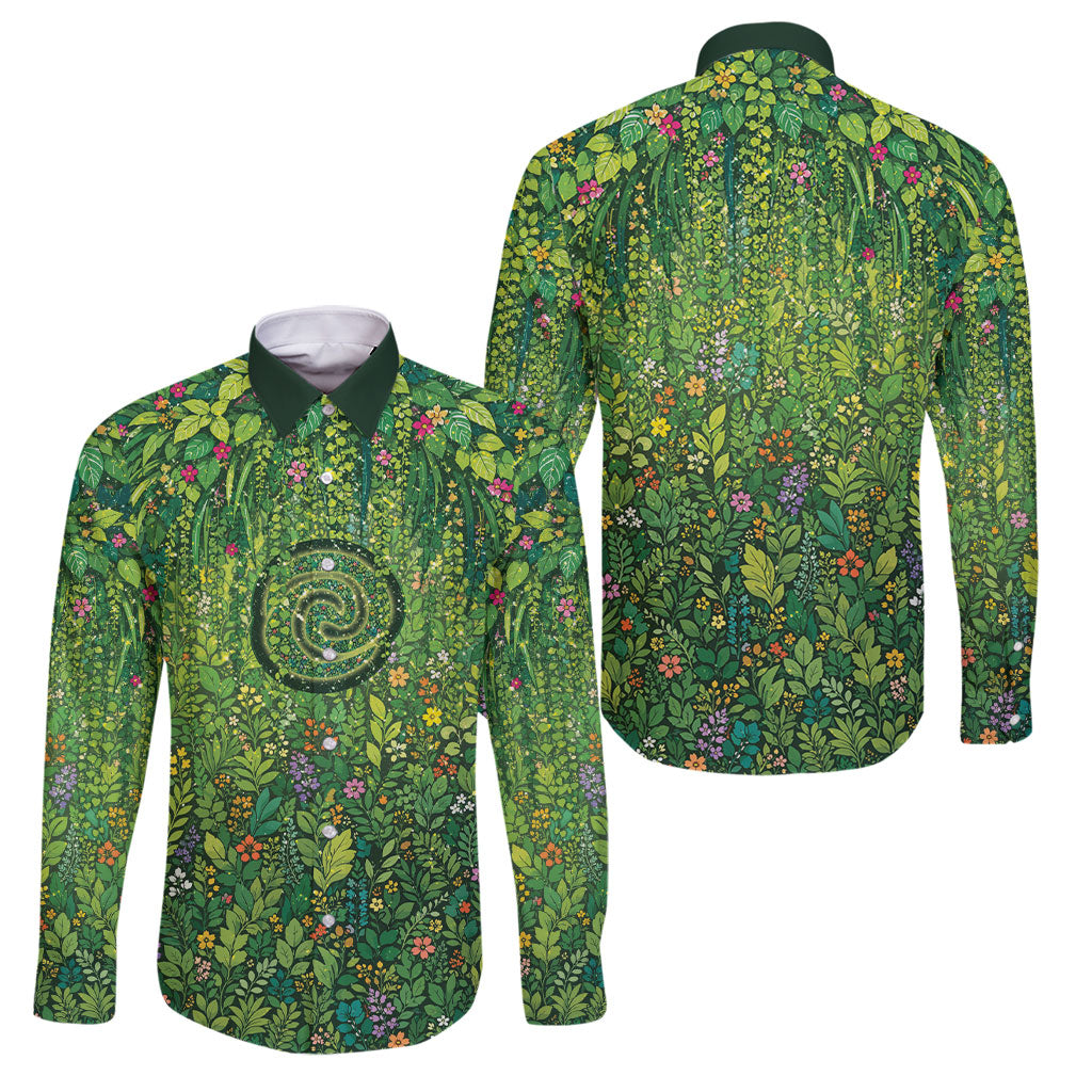 Polynesia Mother Nature Family Matching Off Shoulder Maxi Dress and Hawaiian Shirt Glowing Heart Spiral Tropical Vine Floral