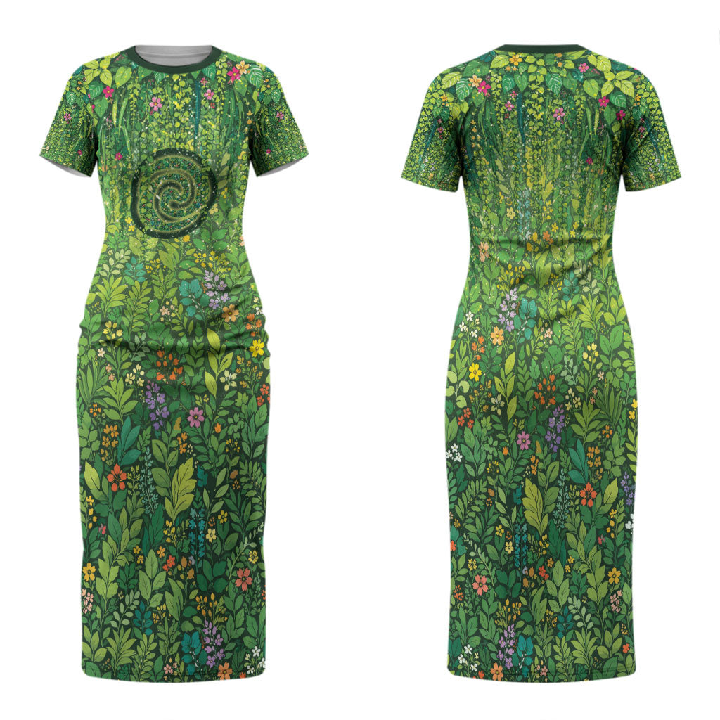 Polynesia Mother Nature Family Matching Short Sleeve Bodycon Dress and Hawaiian Shirt Glowing Heart Spiral Tropical Vine Floral