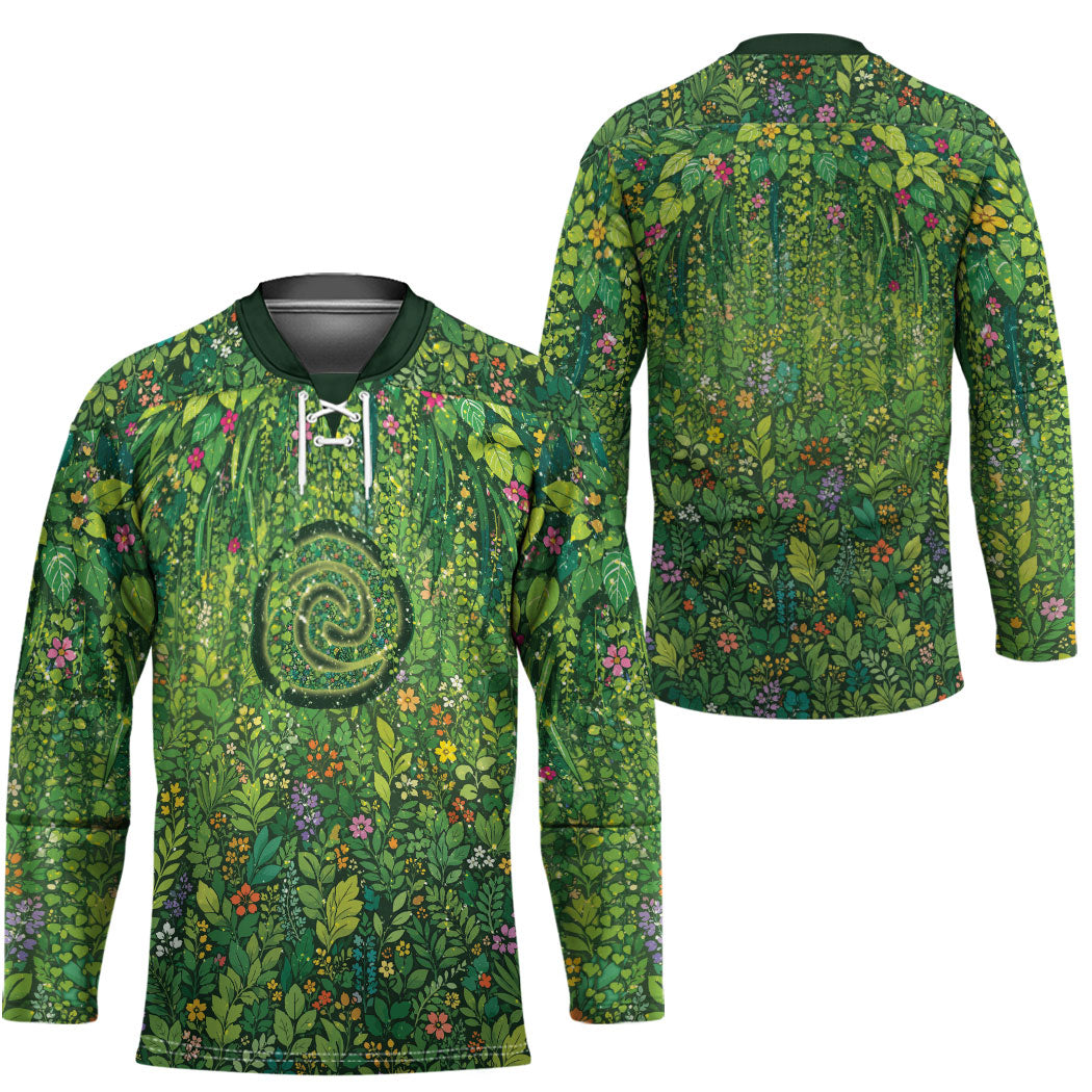 Polynesia Mother Nature Hockey Jersey Glowing Heart Spiral Tropical Vine Floral