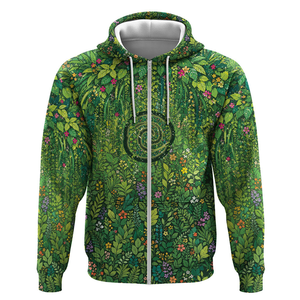 Polynesia Mother Nature Hoodie Glowing Heart Spiral Tropical Vine Floral