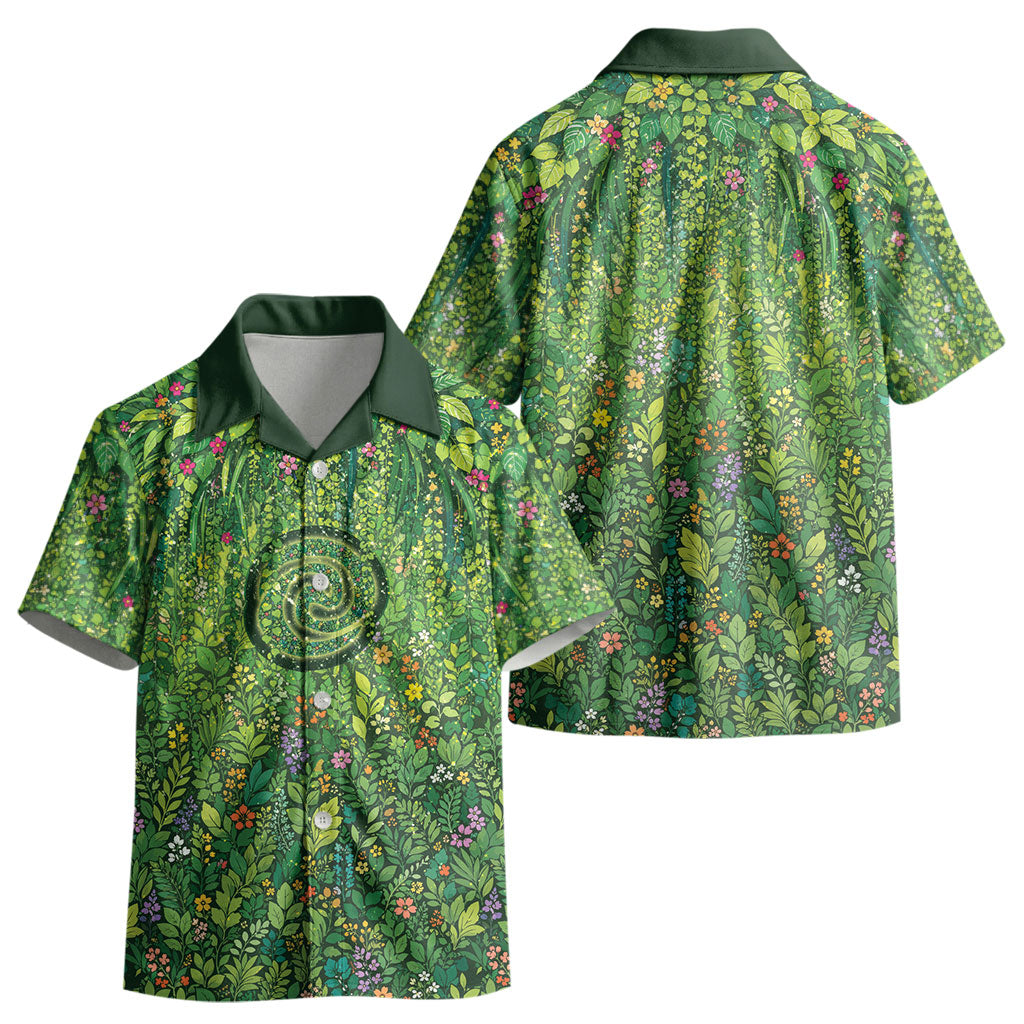 Polynesia Mother Nature Kid Hawaiian Shirt Glowing Heart Spiral Tropical Vine Floral