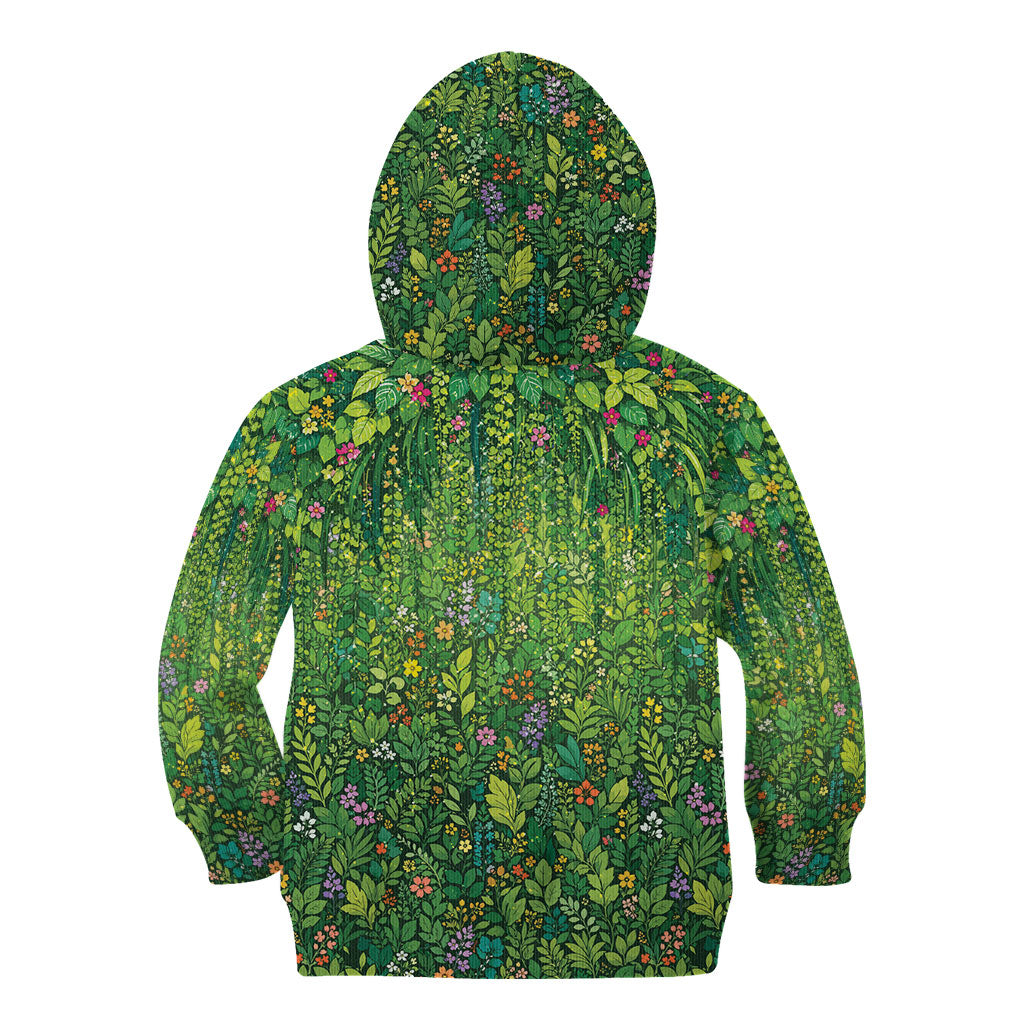 Polynesia Mother Nature Kid Hoodie Glowing Heart Spiral Tropical Vine Floral