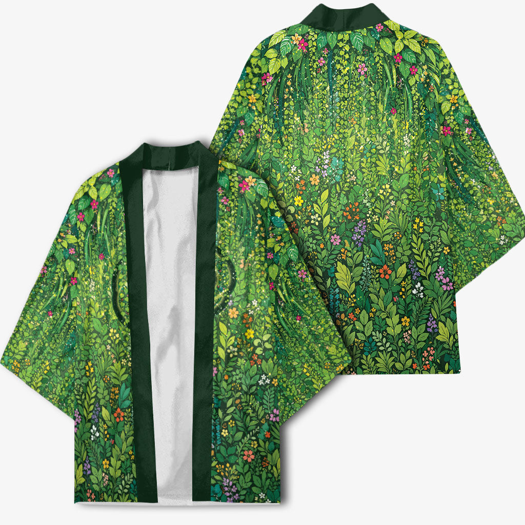Polynesia Mother Nature Kimono Glowing Heart Spiral Tropical Vine Floral