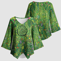 Polynesia Mother Nature Kimono Sleeve Blouse Glowing Heart Spiral Tropical Vine Floral