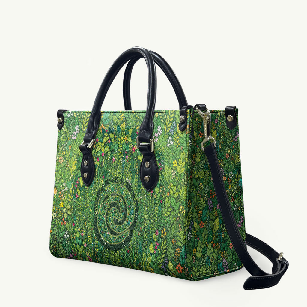 Polynesia Mother Nature Leather Bag Glowing Heart Spiral Tropical Vine Floral
