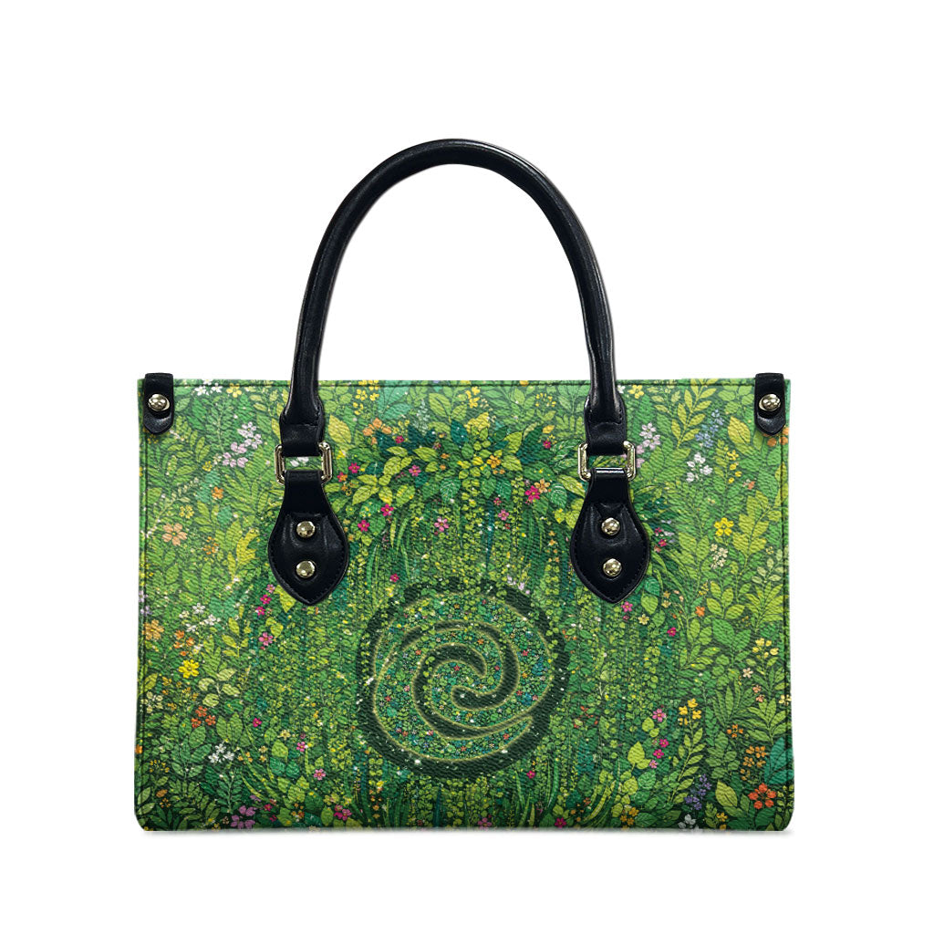 Polynesia Mother Nature Leather Bag Glowing Heart Spiral Tropical Vine Floral