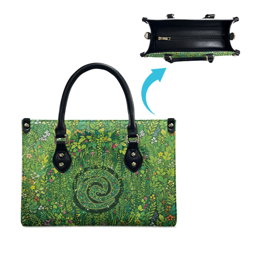 Polynesia Mother Nature Leather Bag Glowing Heart Spiral Tropical Vine Floral
