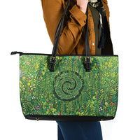 Polynesia Mother Nature Leather Tote Bag Glowing Heart Spiral Tropical Vine Floral