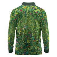 Polynesia Mother Nature Long Sleeve Polo Shirt Glowing Heart Spiral Tropical Vine Floral