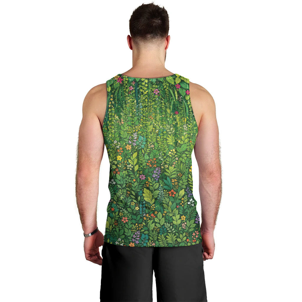 Polynesia Mother Nature Men Tank Top Glowing Heart Spiral Tropical Vine Floral