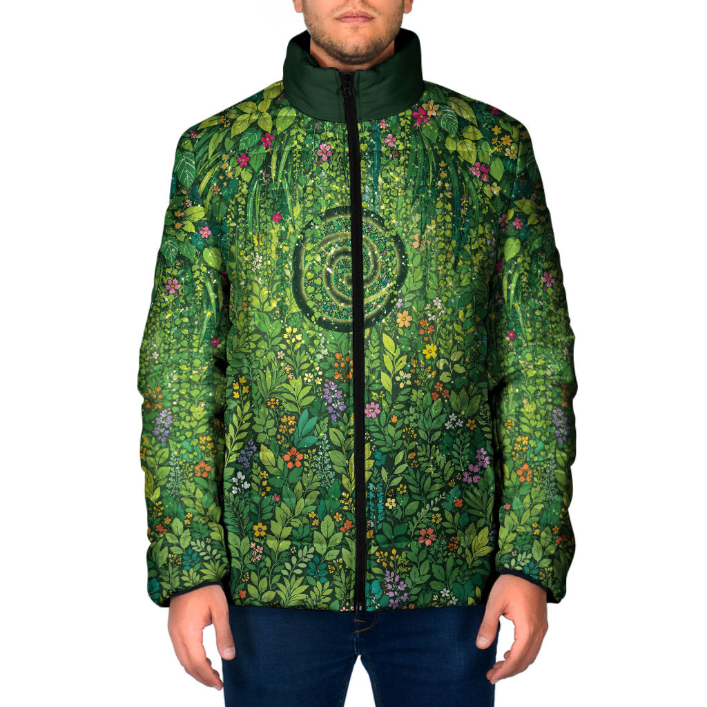 Polynesia Mother Nature Padded Jacket Glowing Heart Spiral Tropical Vine Floral
