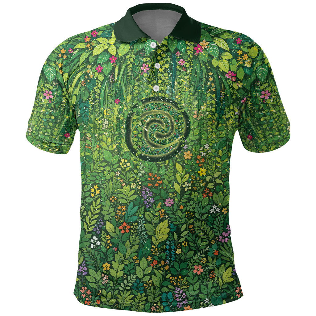 Polynesia Mother Nature Polo Shirt Glowing Heart Spiral Tropical Vine Floral