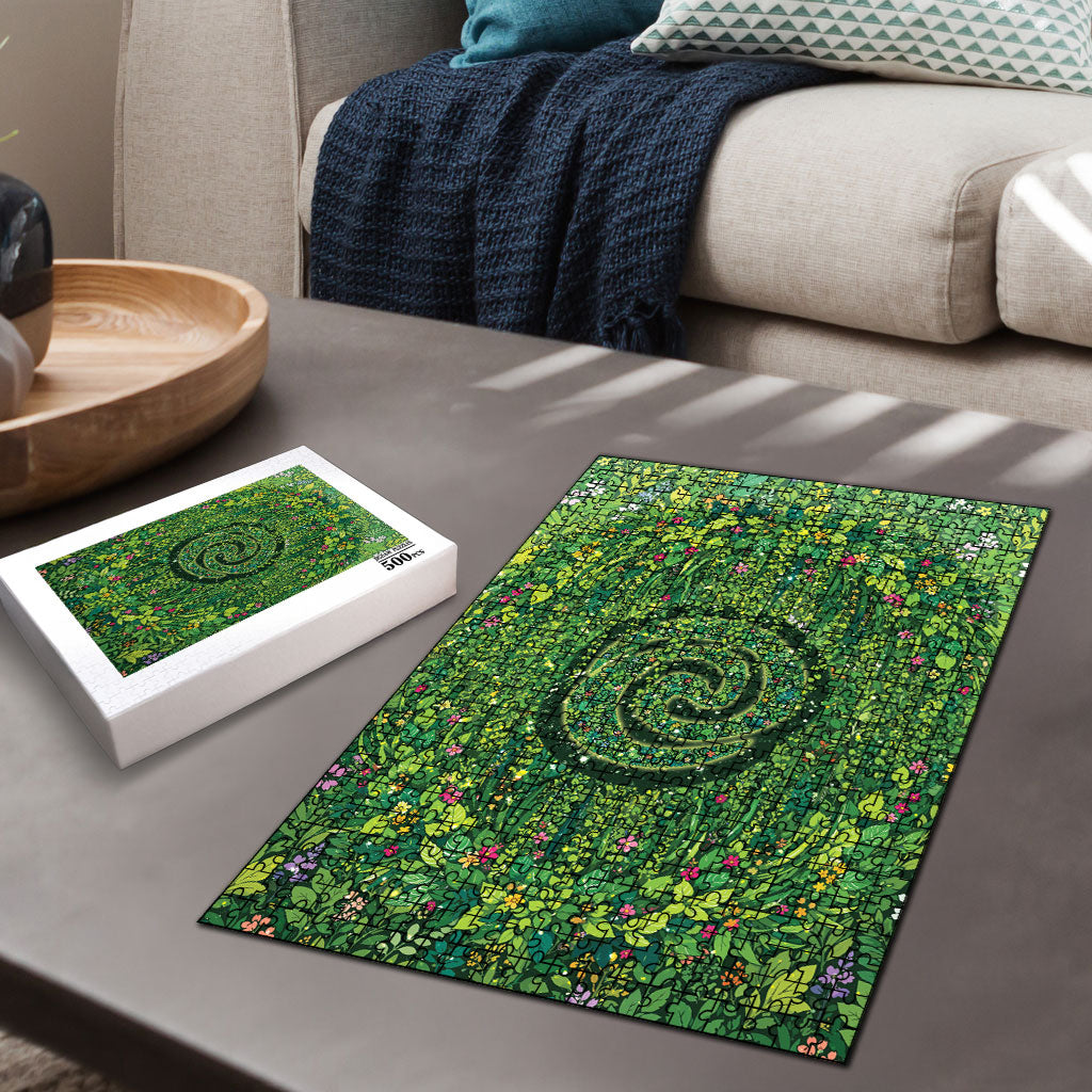 Polynesia Mother Nature Puzzle Glowing Heart Spiral Tropical Vine Floral