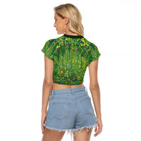 Polynesia Mother Nature Raglan Cropped T Shirt Glowing Heart Spiral Tropical Vine Floral
