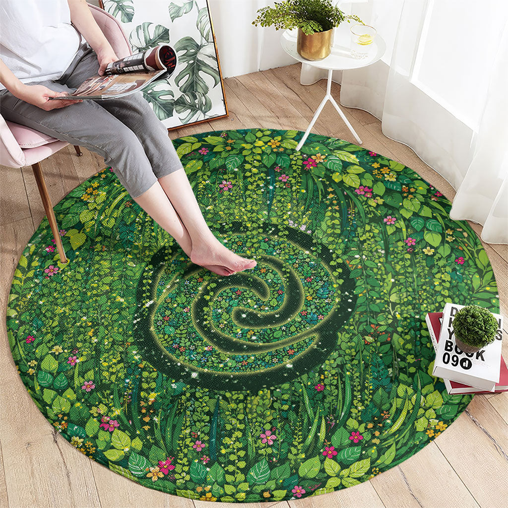 Polynesia Mother Nature Round Carpet Glowing Heart Spiral Tropical Vine Floral