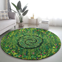 Polynesia Mother Nature Round Carpet Glowing Heart Spiral Tropical Vine Floral