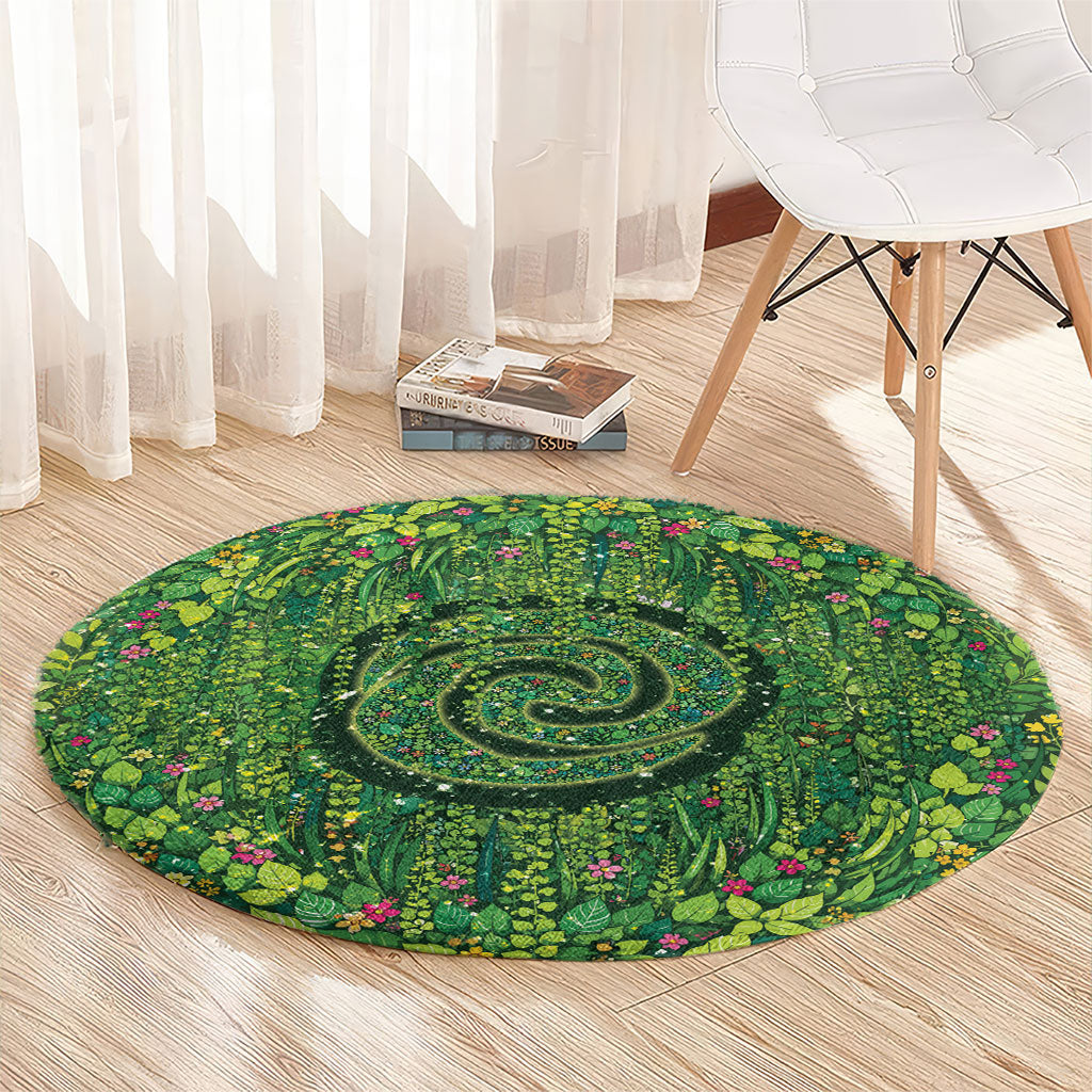 Polynesia Mother Nature Round Carpet Glowing Heart Spiral Tropical Vine Floral