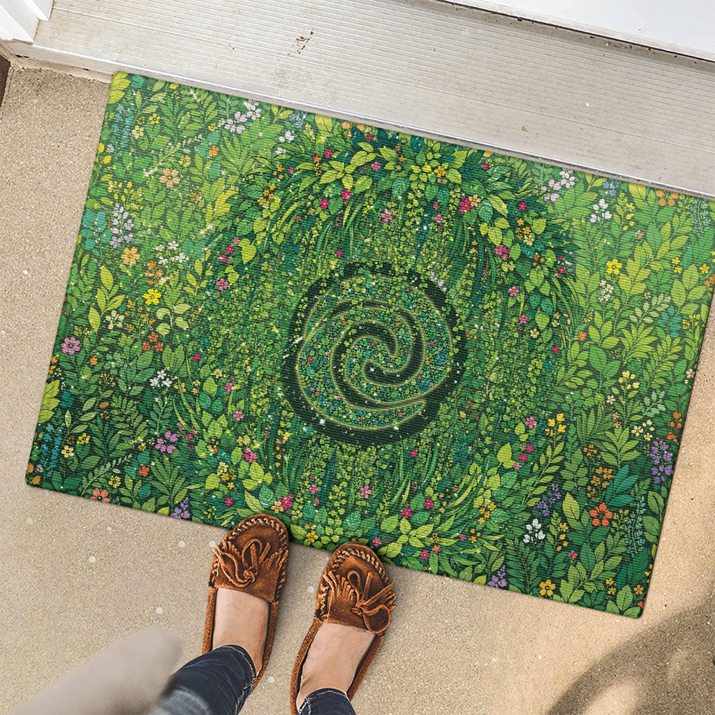 Polynesia Mother Nature Rubber Doormat Glowing Heart Spiral Tropical Vine Floral