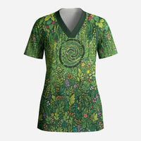 Polynesia Mother Nature Scrub Top Glowing Heart Spiral Tropical Vine Floral