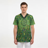 Polynesia Mother Nature Scrub Top Glowing Heart Spiral Tropical Vine Floral