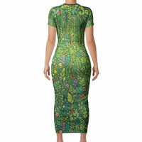 Polynesia Mother Nature Short Sleeve Bodycon Dress Glowing Heart Spiral Tropical Vine Floral