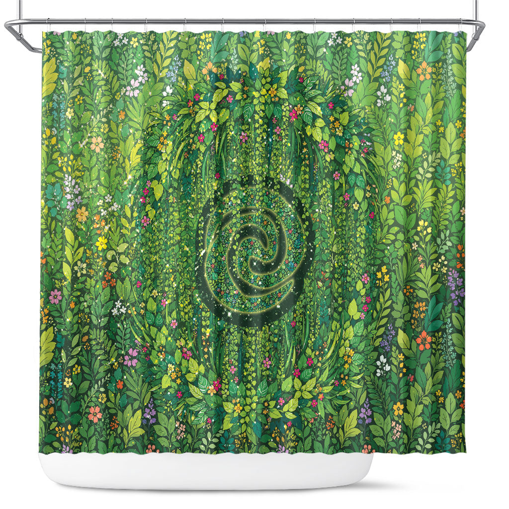 Polynesia Mother Nature Shower Curtain Glowing Heart Spiral Tropical Vine Floral