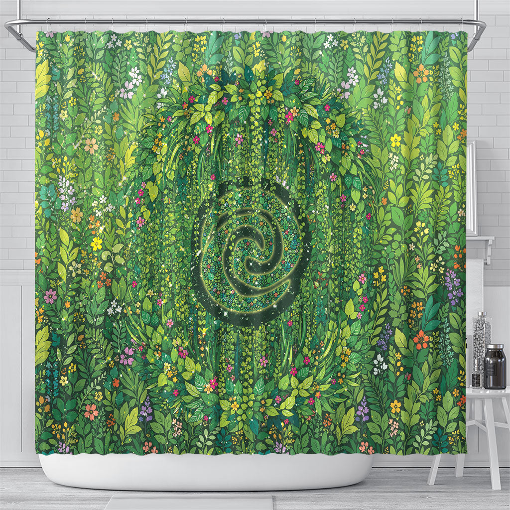 Polynesia Mother Nature Shower Curtain Glowing Heart Spiral Tropical Vine Floral