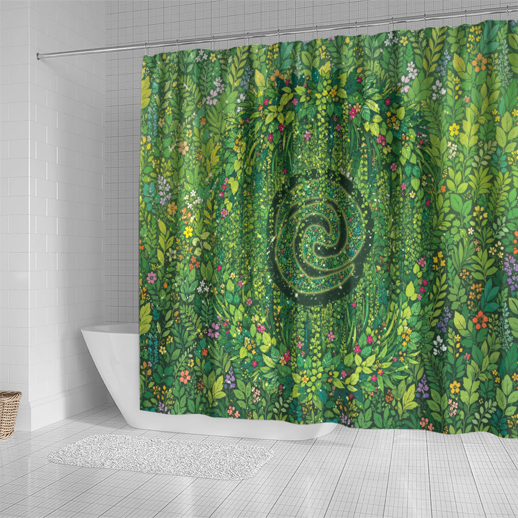 Polynesia Mother Nature Shower Curtain Glowing Heart Spiral Tropical Vine Floral